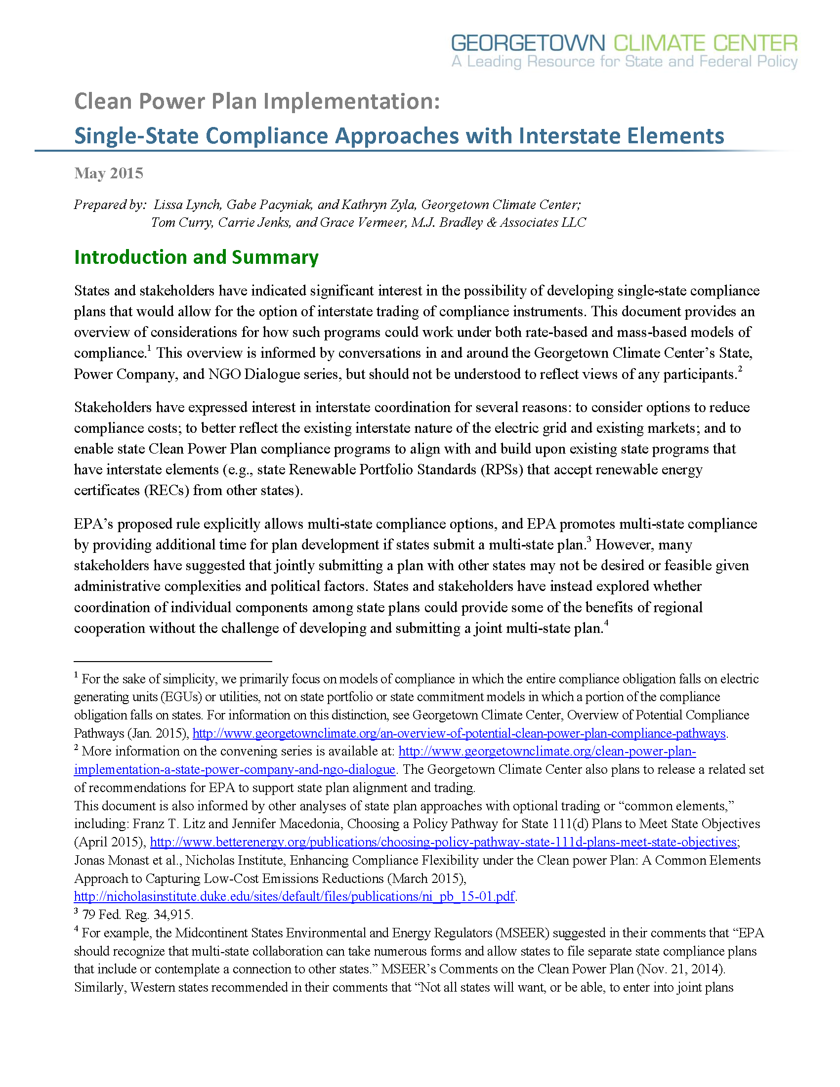 Single State Clean Power Plan Compliance Approaches with Interstate Elements